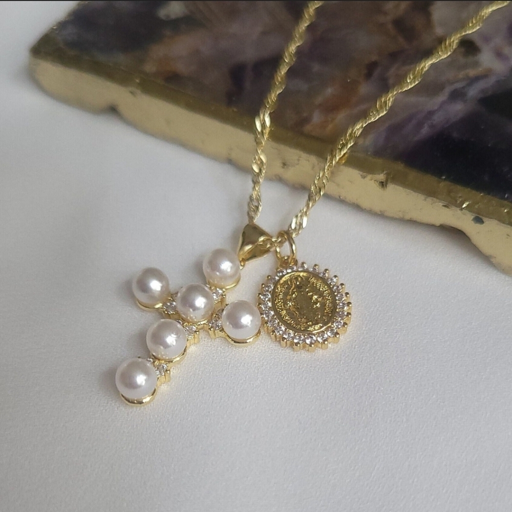 Cross Necklace Faux Pearl